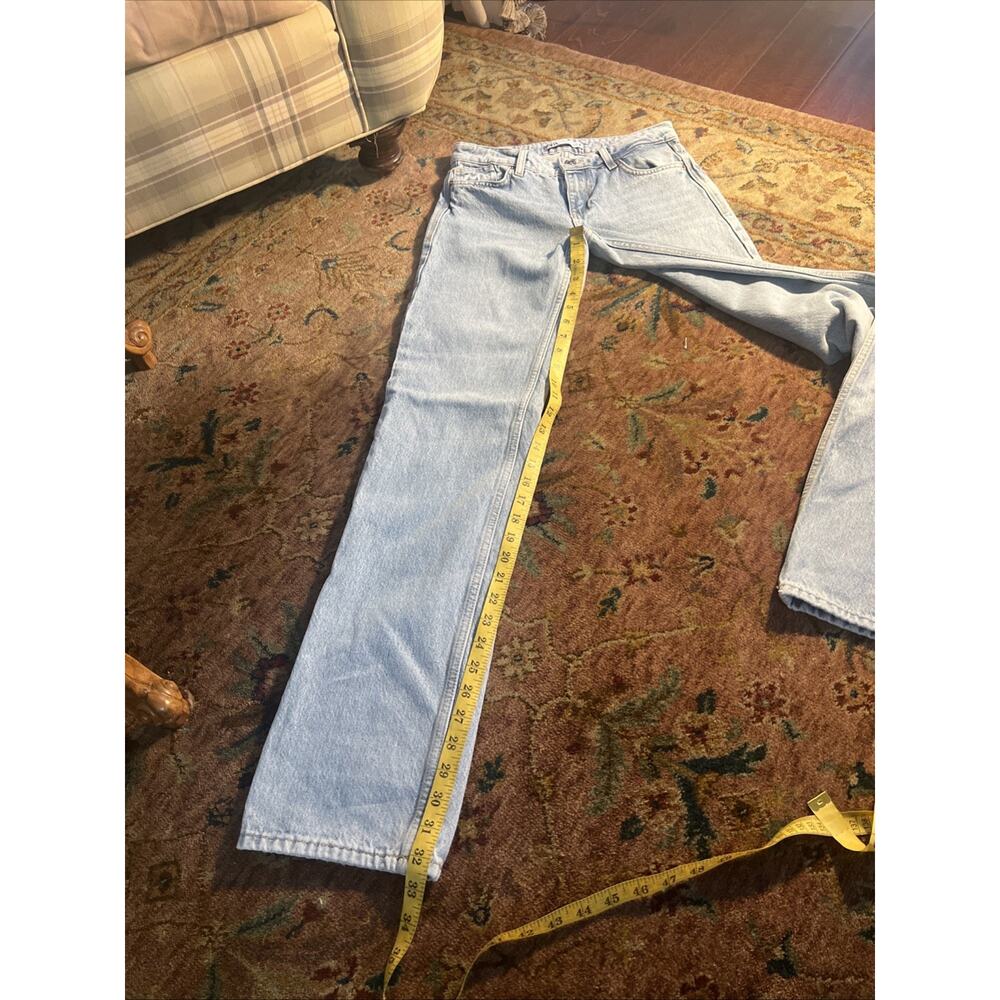 Zara Light Wash Straight Leg Cotton High Rise Jeans Y2K Streetwear Mom Sz 0 - Picture 9 of 13